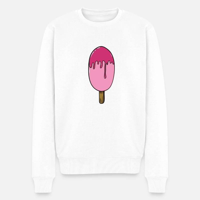 Crème glacée | Crème glacée rose | Sucettes glacées | Glace - Pull Premium bio Homme - blanc