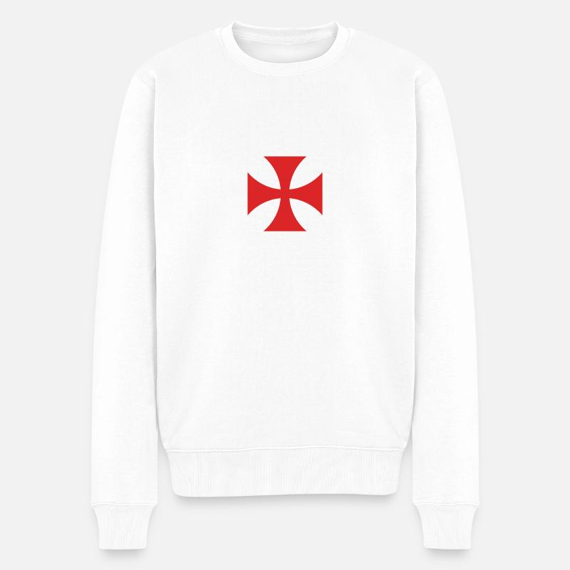 Templerkreuz - Männer Premium Bio Pullover - Weiß
