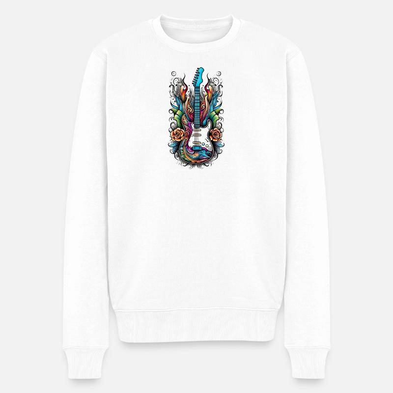 Guitare dans le style tatouage coloré - Pull Premium bio Homme - blanc