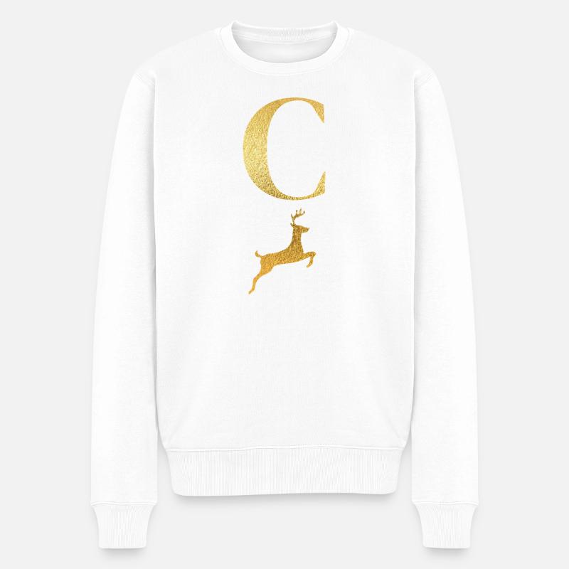 Buchstabe c goldener Hirsch - Geschenkidee - Männer Premium Bio Pullover - Weiß