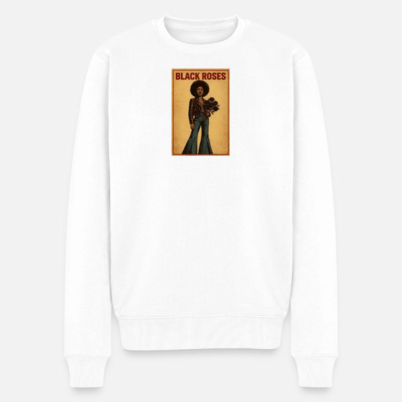 Black Roses Afro Vintage-Poster - Männer Premium Bio Pullover - Weiß