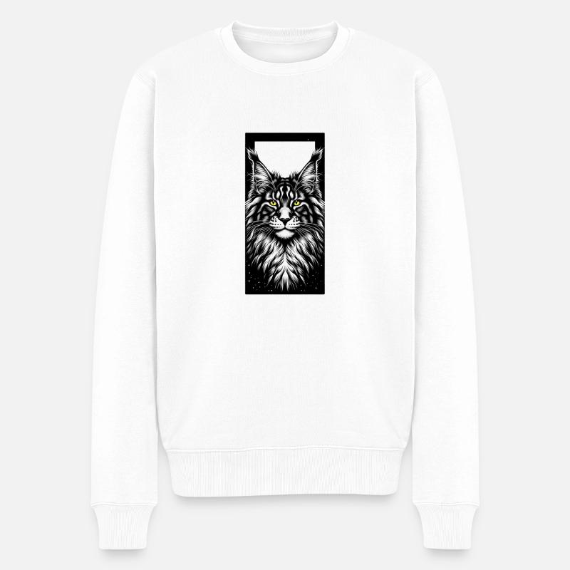 Katzengesicht - Männer Premium Bio Pullover - Weiß