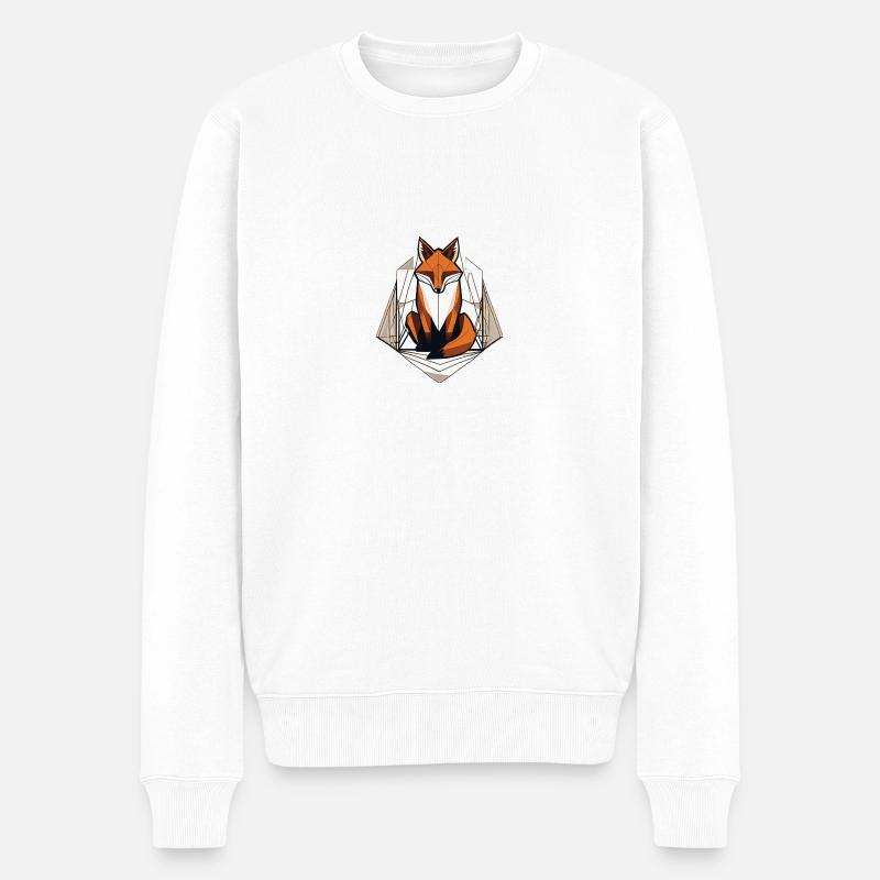 Geometrischer Fuchs - Eleganz der Linien - Männer Premium Bio Pullover - Weiß