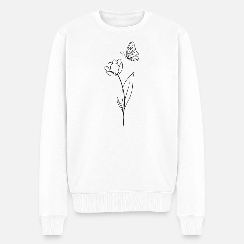 Fleur avec papillon - noir et blanc - Pull Premium bio Homme - blanc