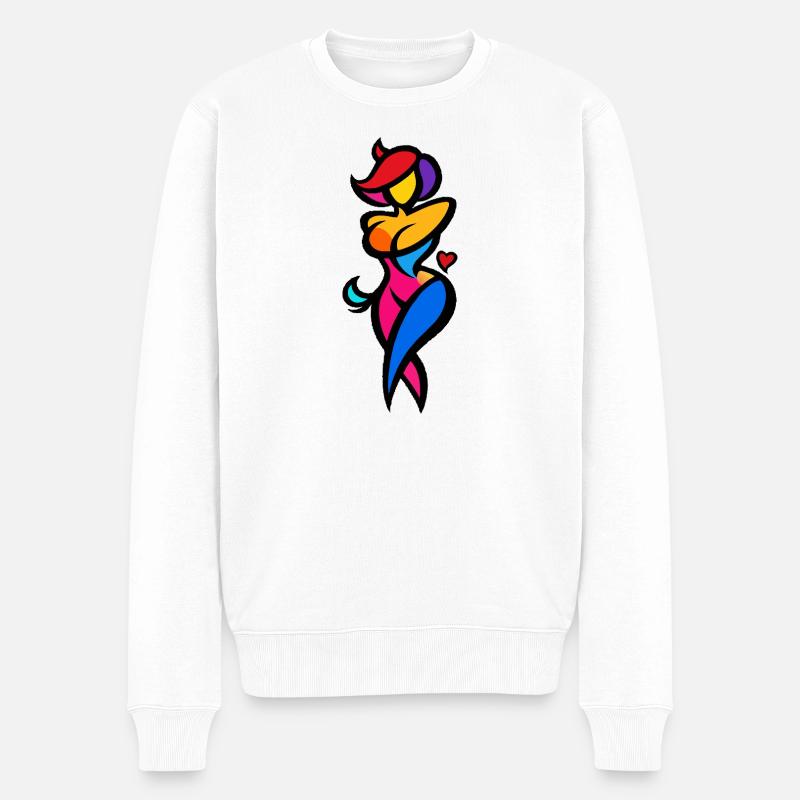 Bunte Tänzer-Silhouette - Männer Premium Bio Pullover - Weiß