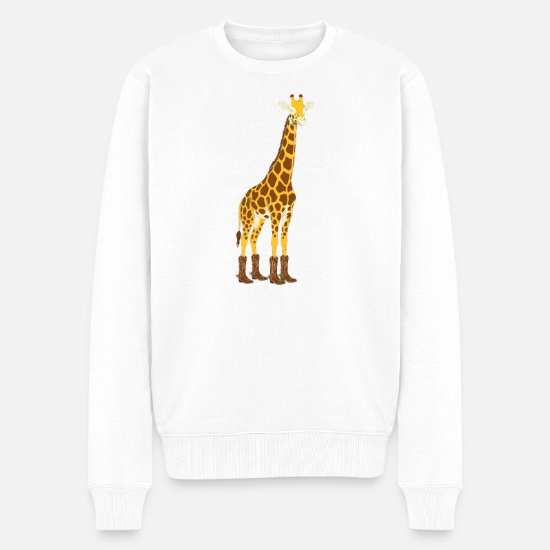 Giraffe mit Stiefel-Statement - Männer Premium Bio Pullover - Weiß