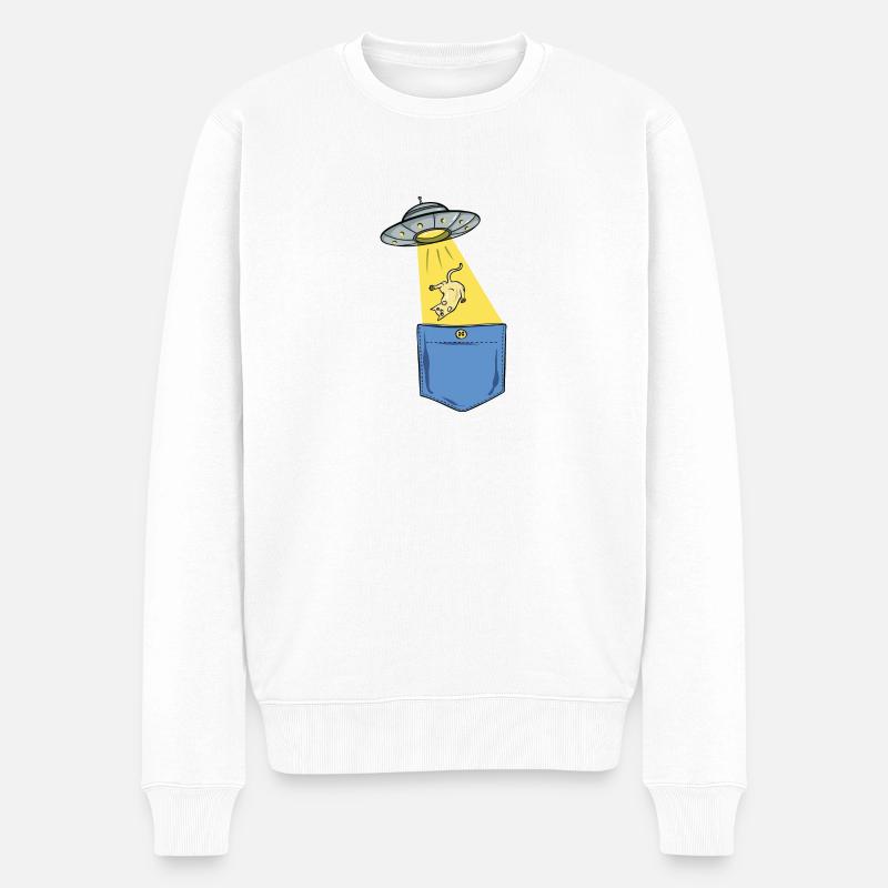 Alien - vaisseau spatial - chat - sac - poche de poitrine - Pull Premium bio Homme - blanc