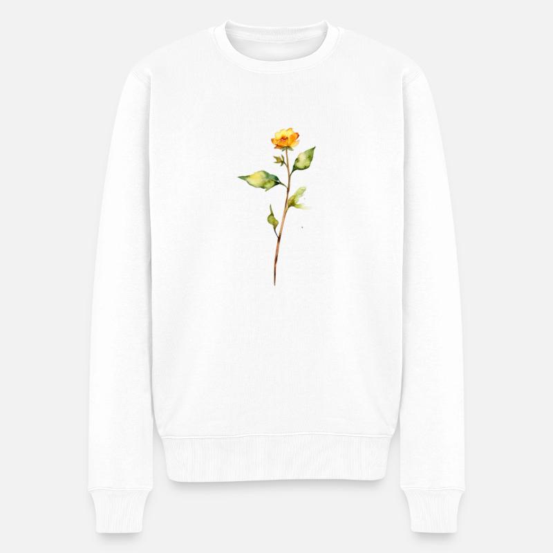 Yellow-Flower Wasserfarben - Männer Premium Bio Pullover - Weiß