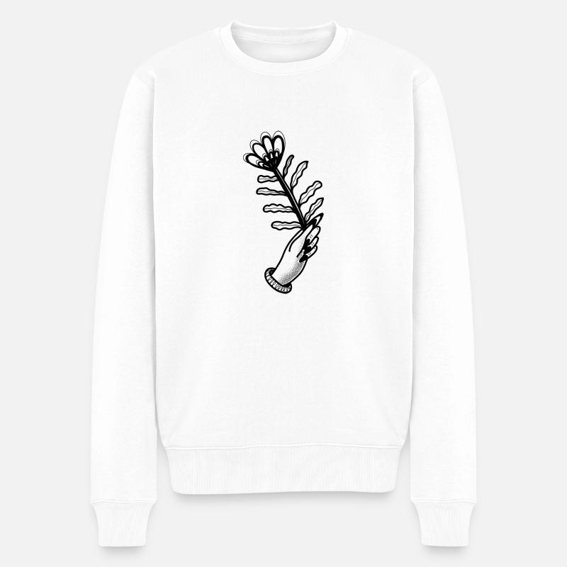 Handgezeichnete Hand mit Blumen - Männer Premium Bio Pullover - Weiß