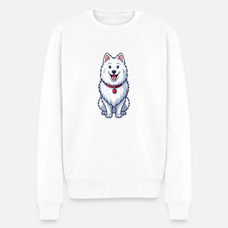 Glücklich grinsender Samojede - Männer Premium Bio Pullover - Weiß