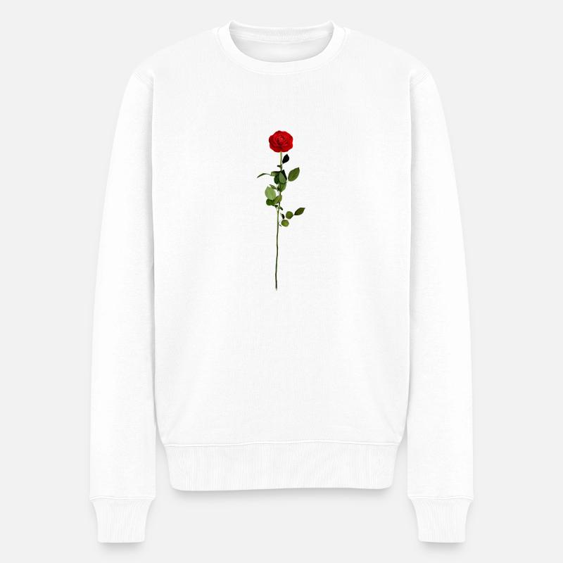 Rose mit Stiel - Männer Premium Bio Pullover - Weiß