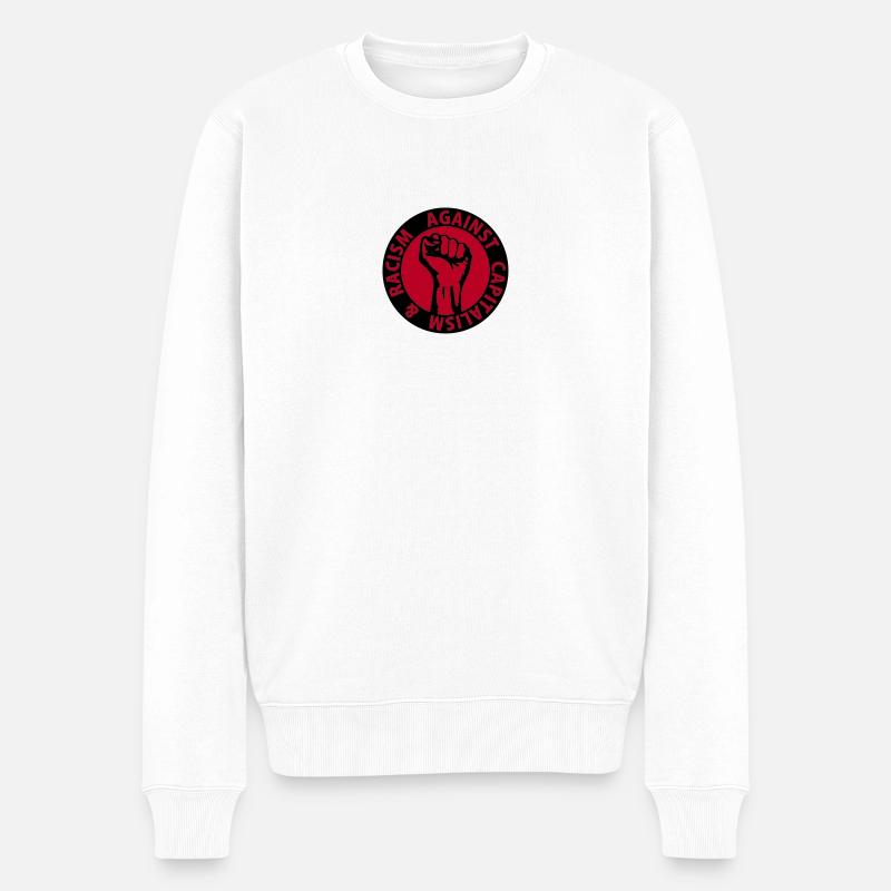 2 colors - against capitalism & racism - against - Männer Premium Bio Pullover - Weiß