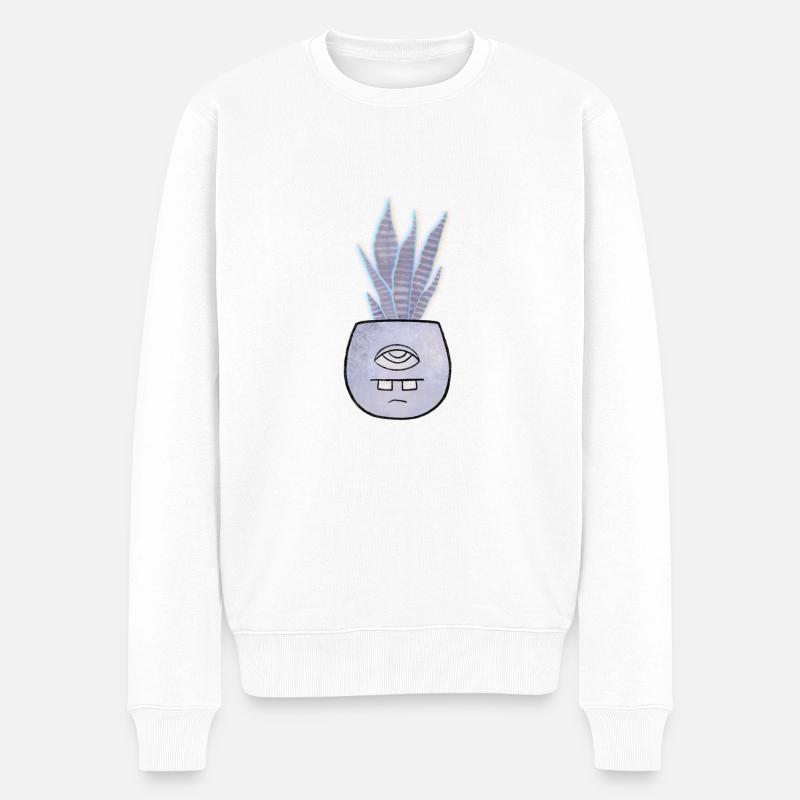 Hanfpflanze im Zyklop Topf - Männer Premium Bio Pullover - Weiß