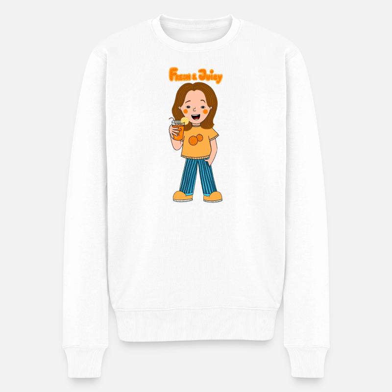 Fröhliche Orangensaft Freundin - Männer Premium Bio Pullover - Weiß