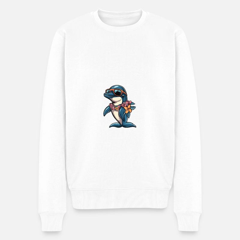 Delfin Comic Urlaub - Männer Premium Bio Pullover - Weiß