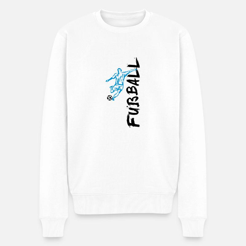 Fußball - Spieler + seitlicher Schriftzug - Männer Premium Bio Pullover - Weiß