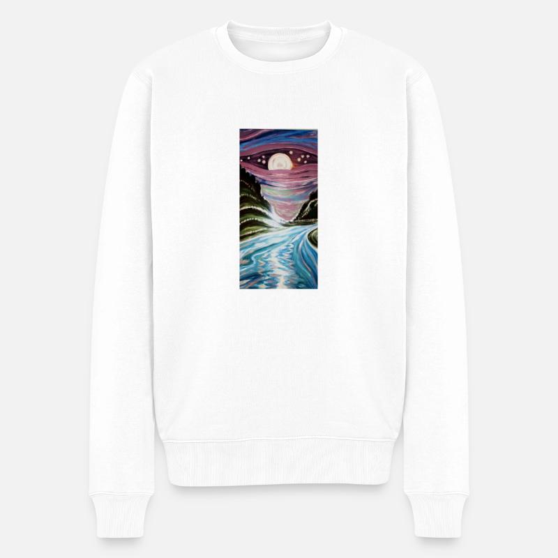 Fluss im Mondschein - Männer Premium Bio Pullover - Weiß