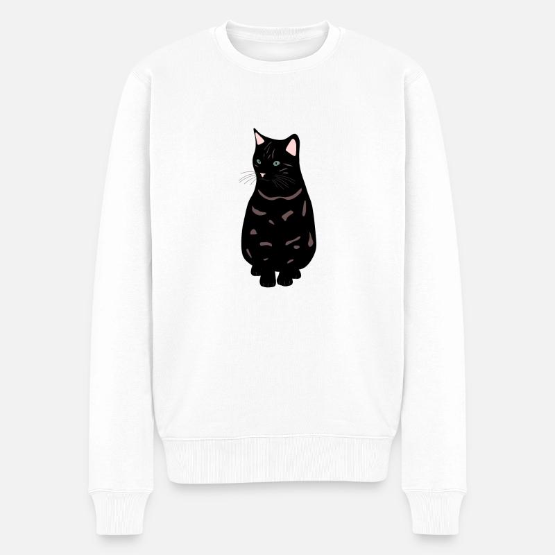 chat noir - Pull Premium bio Homme - blanc