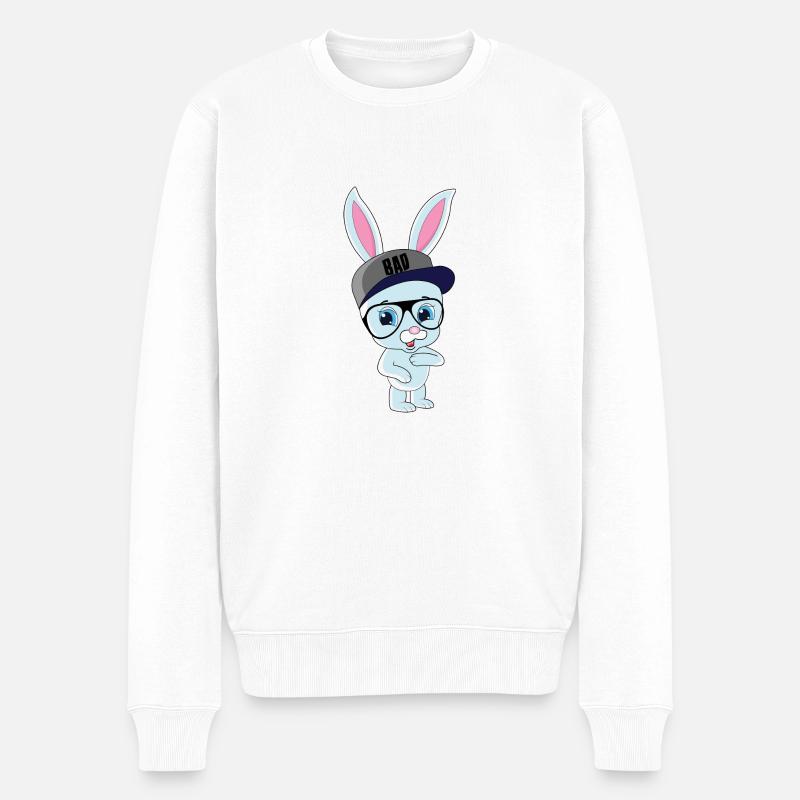 Lapin cool avec capuchon et lunettes - Pull Premium bio Homme - blanc