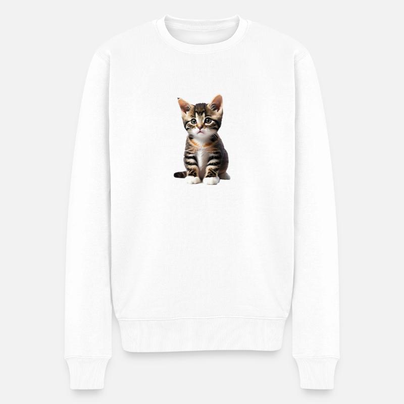 Chat - chaton - Pull Premium bio Homme - blanc
