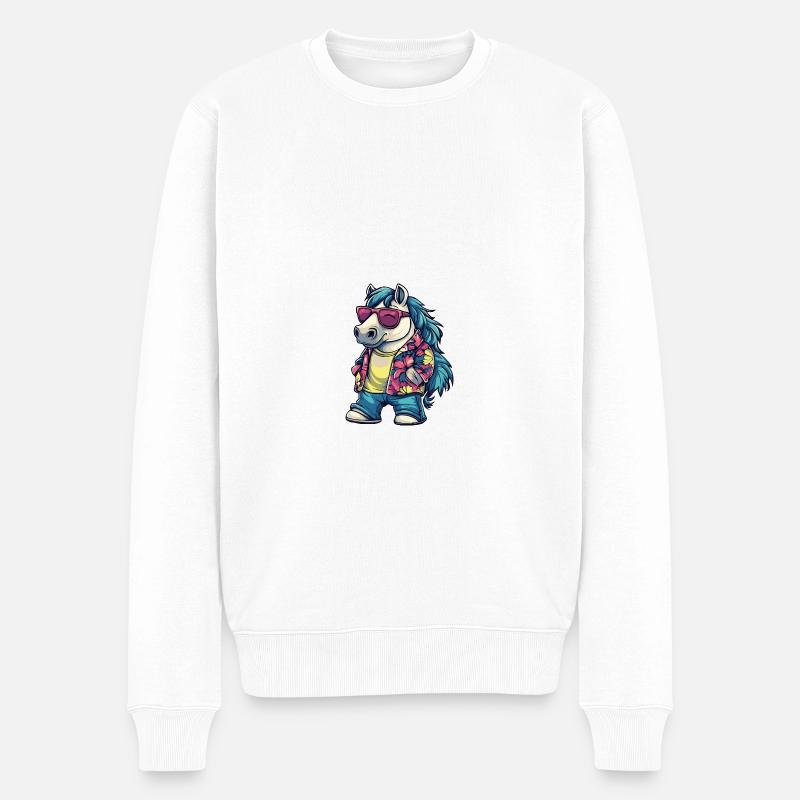 Pferd Comic Urlaub - Männer Premium Bio Pullover - Weiß
