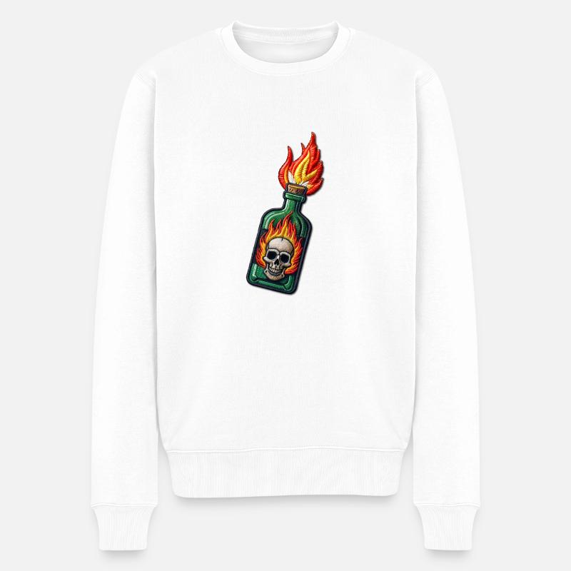 Schädel-Flamme - Männer Premium Bio Pullover - Weiß