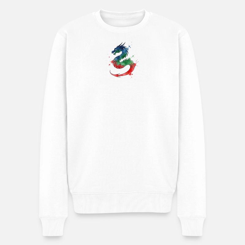 Regenbogen-Wasserdrachen Bunter Drache im Aquarell - Männer Premium Bio Pullover - Weiß