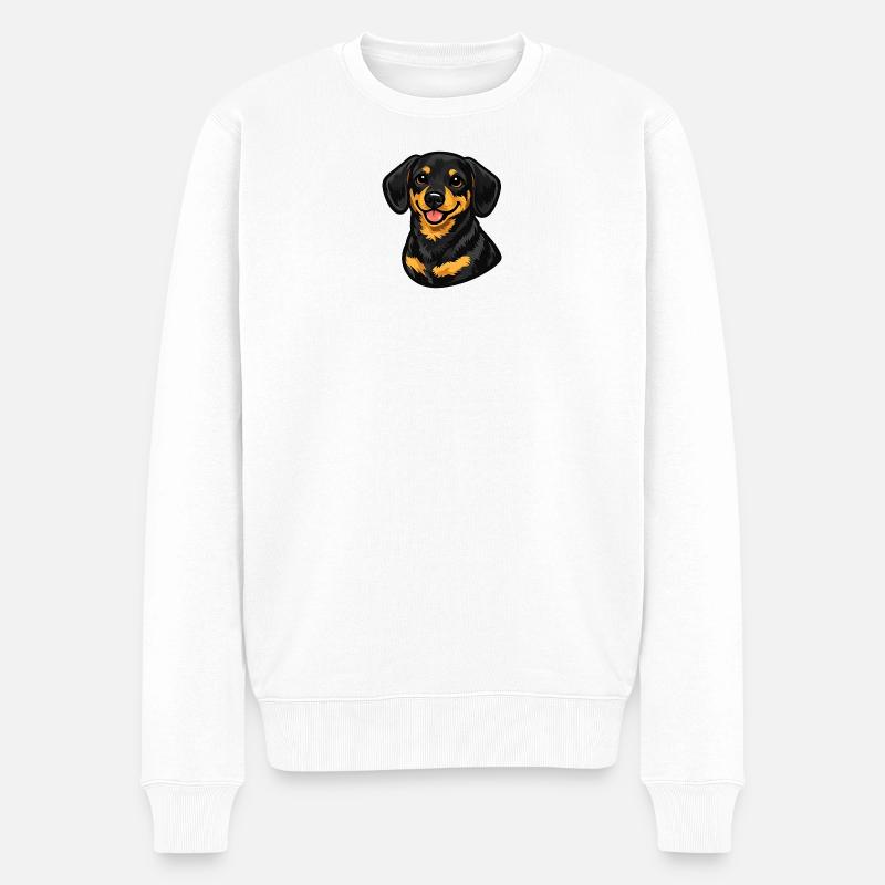 Fröhliches Welpenporträt – Cartoon Dackel - Männer Premium Bio Pullover - Weiß
