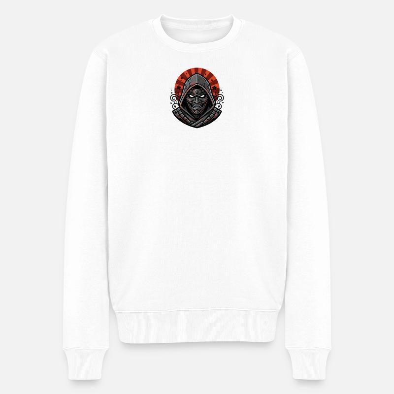 Oni Dämon Maske | Japanischer Samurai Krieger - Männer Premium Bio Pullover - Weiß