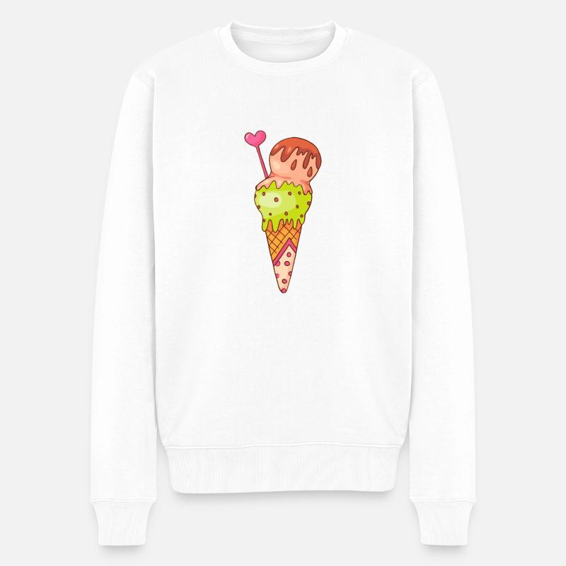 Eis Speiseeis Eiskrem Eiscreme Kugeleis Eisbecher - Männer Premium Bio Pullover - Weiß