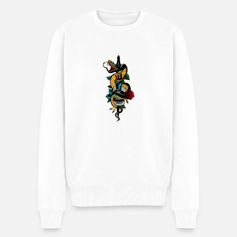 Kopf des Todes Schlangenschädel Old School Tattoo Dolch - Männer Premium Bio Pullover - Weiß