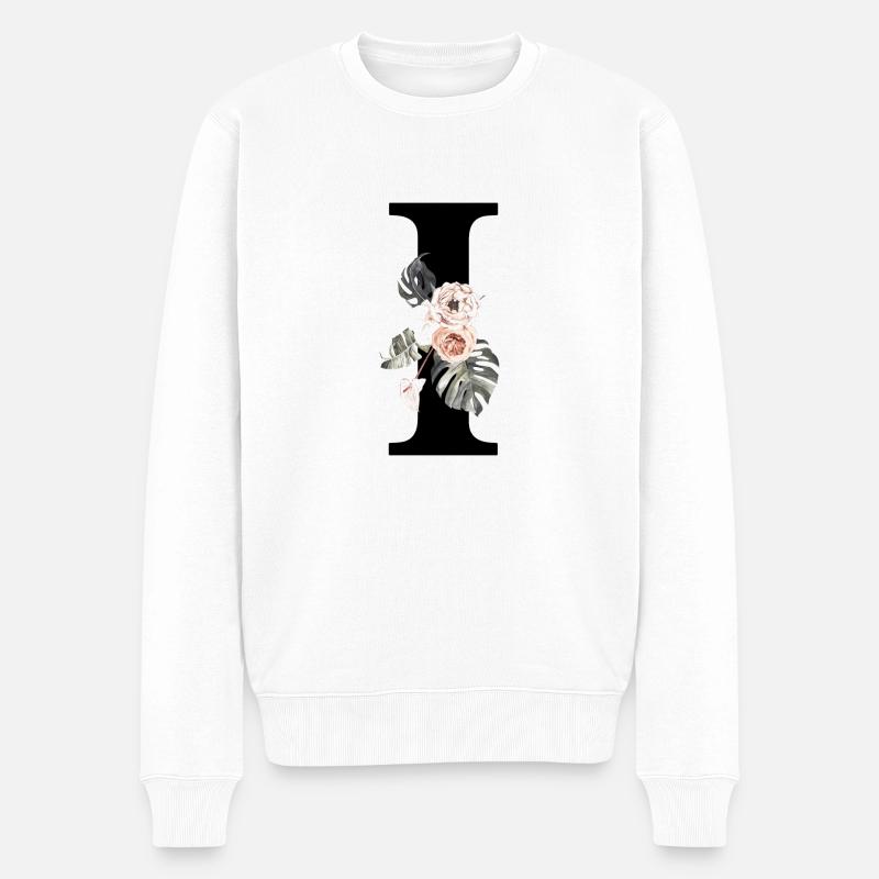 Tropischer Blumenbuchstabe I - Männer Premium Bio Pullover - Weiß