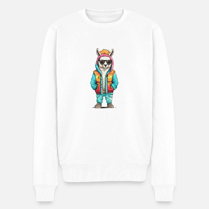 Buntes Lama Hip Hop Style - Männer Premium Bio Pullover - Weiß