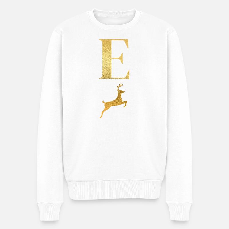 Buchstabe e goldener Hirsch - Geschenkidee - Männer Premium Bio Pullover - Weiß