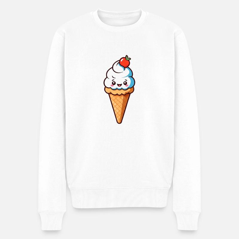 Cône crème Eis de dessin animé mignon avec un visage souriant - Pull Premium bio Homme - blanc
