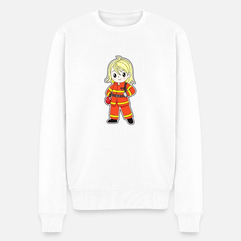 Niedliche Feuerwehrfrau – Süß & mutig! - Männer Premium Bio Pullover - Weiß