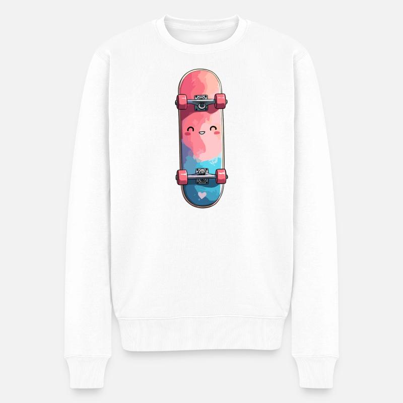 Skateboard aquarelle douillet - Pull Premium bio Homme - blanc