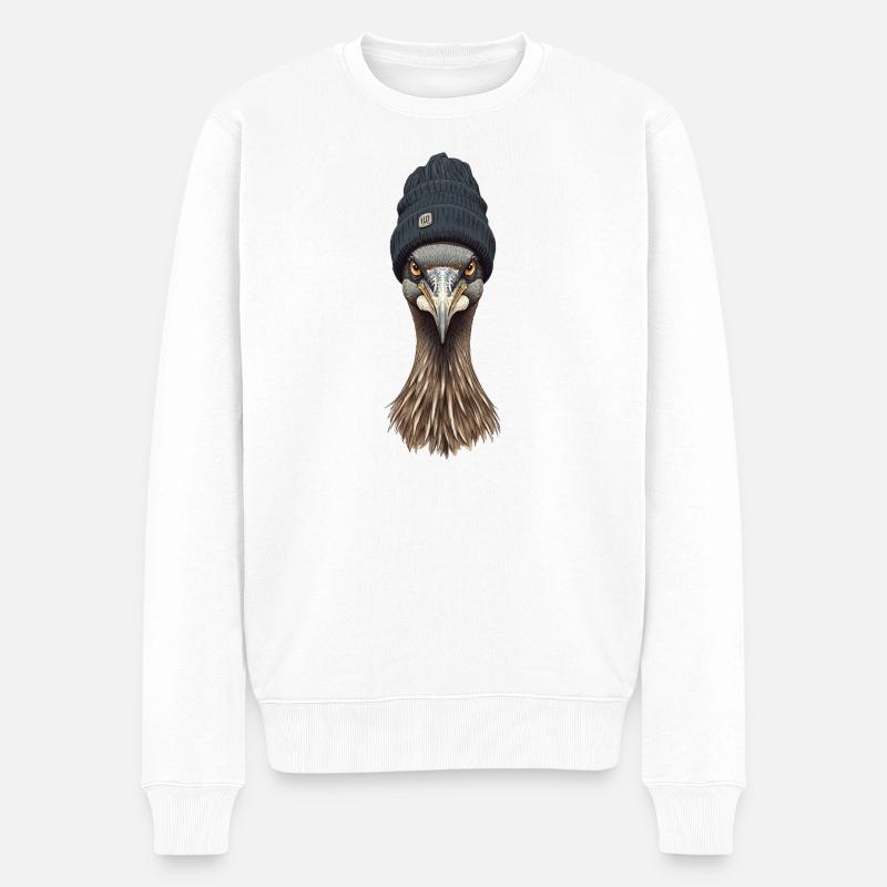 Emukopf mit gemütlicher Mütze - Männer Premium Bio Pullover - Weiß