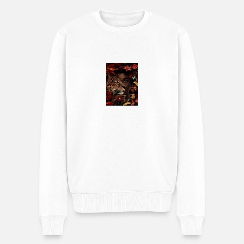 Leopard mit Menschen Gesicht - Männer Premium Bio Pullover - Weiß