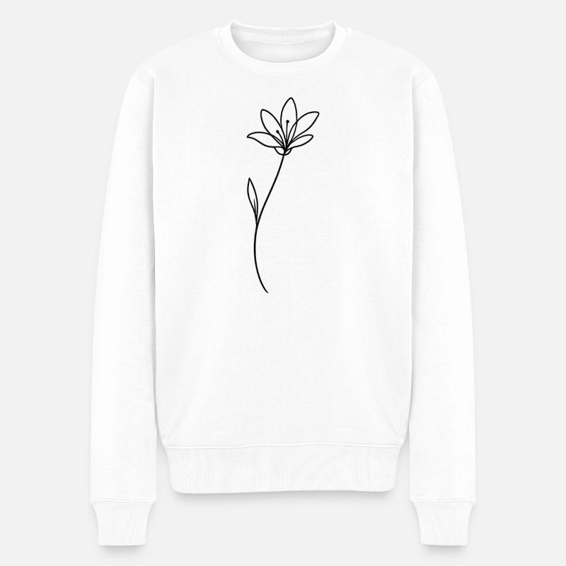 Botanische Linienblüte Minimal - Männer Premium Bio Pullover - Weiß
