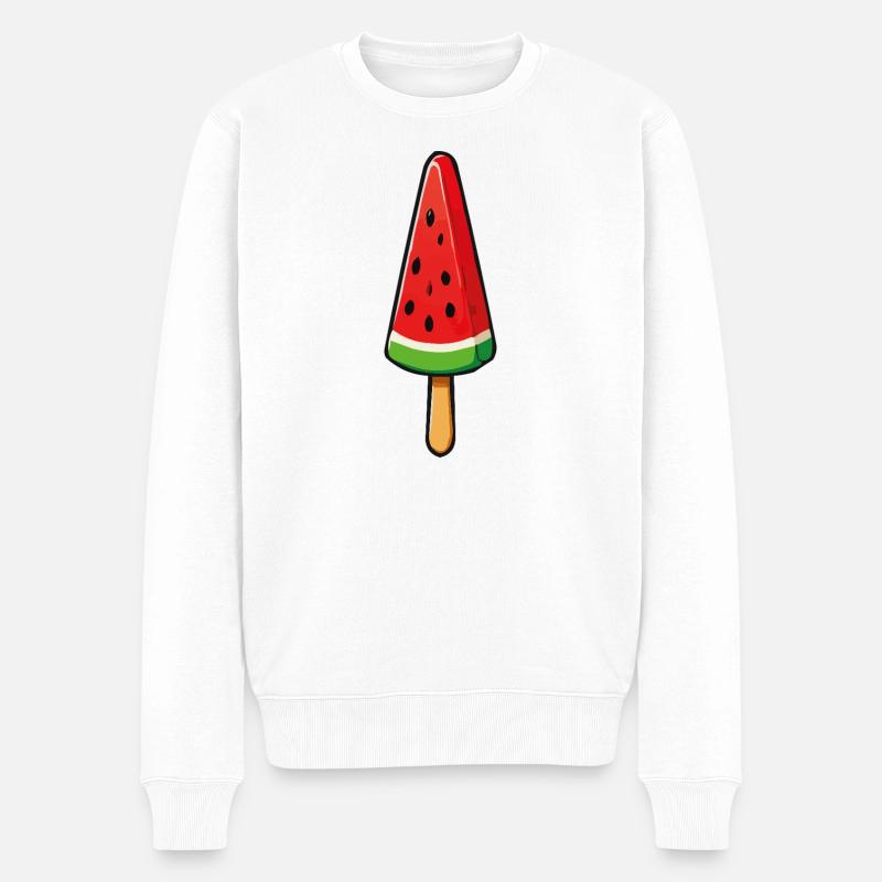 Wassermelonen-Eis am Stiel - Männer Premium Bio Pullover - Weiß