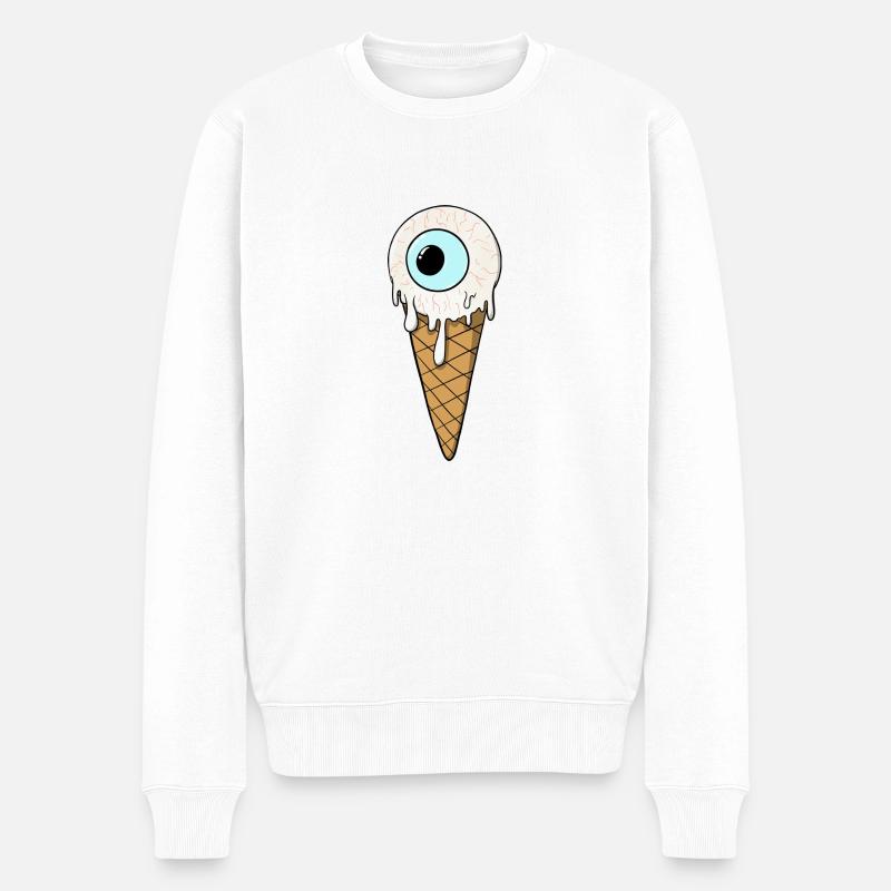 Crème pour les yeux | Crème glacée | Crème glacée | Glace avec un œil - Pull Premium bio Homme - blanc