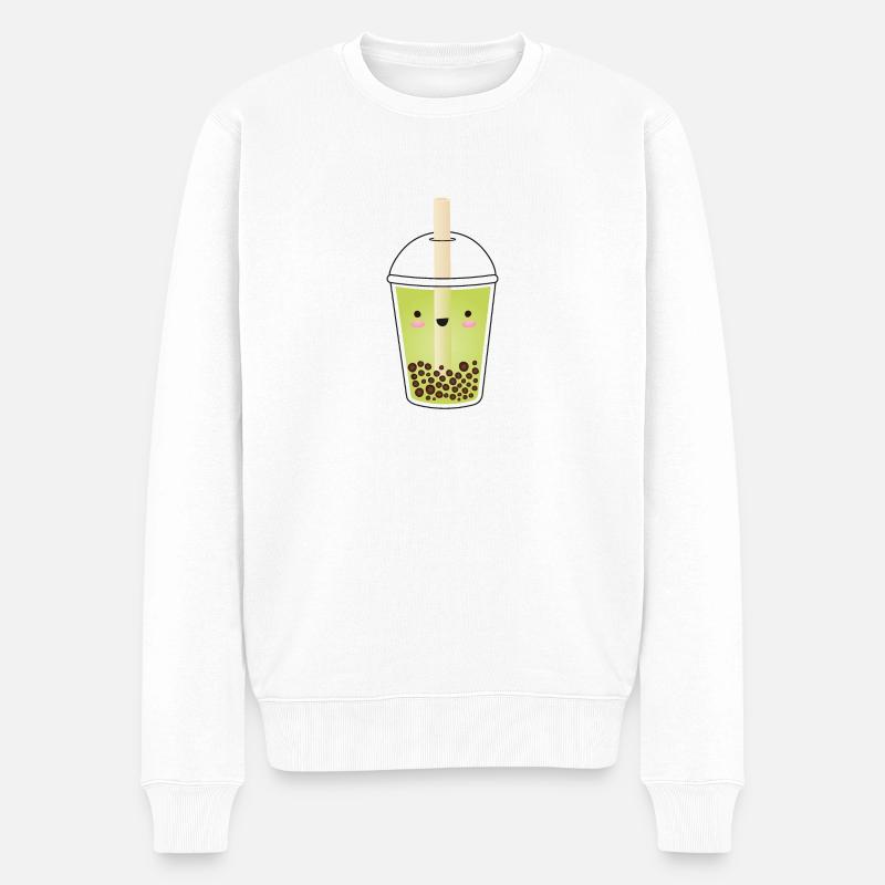 Grüner Matcha Bubble Tea Kawaii - Männer Premium Bio Pullover - Weiß
