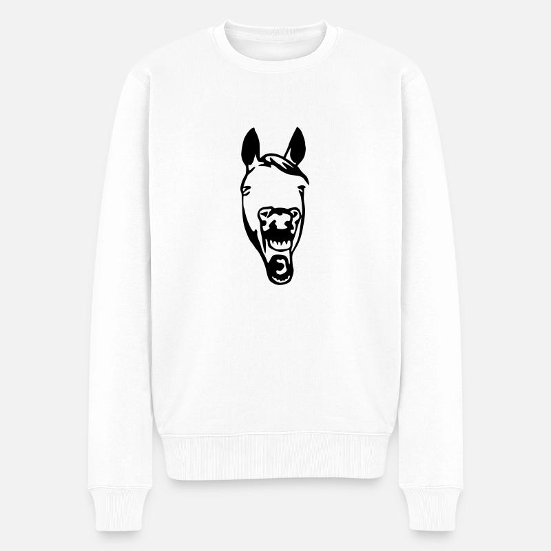 Lachendes Pferd - Männer Premium Bio Pullover - Weiß