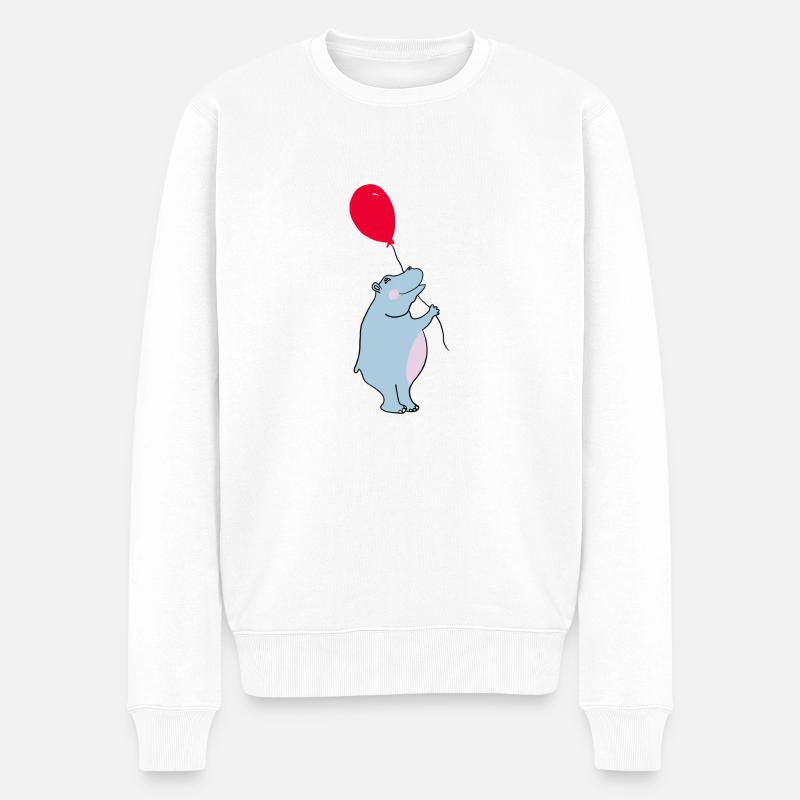 Blauer Hippo mit Ballon - Männer Premium Bio Pullover - Weiß