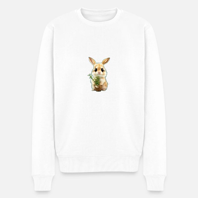 Kleiner Hase mit Blumen - Männer Premium Bio Pullover - Weiß
