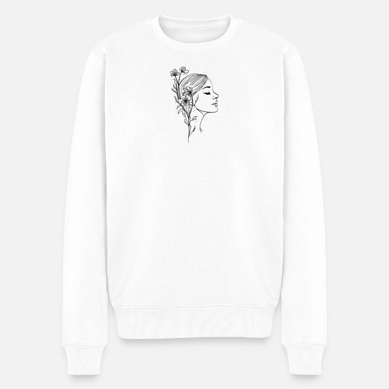 Frau im Profil mit Blumen Silhouette - Männer Premium Bio Pullover - Weiß