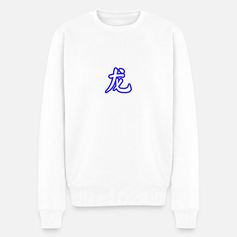 Weißer Drache BLAU - Männer Premium Bio Pullover - Weiß