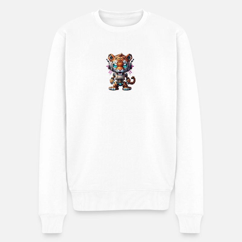 Tiger Roboter - Männer Premium Bio Pullover - Weiß