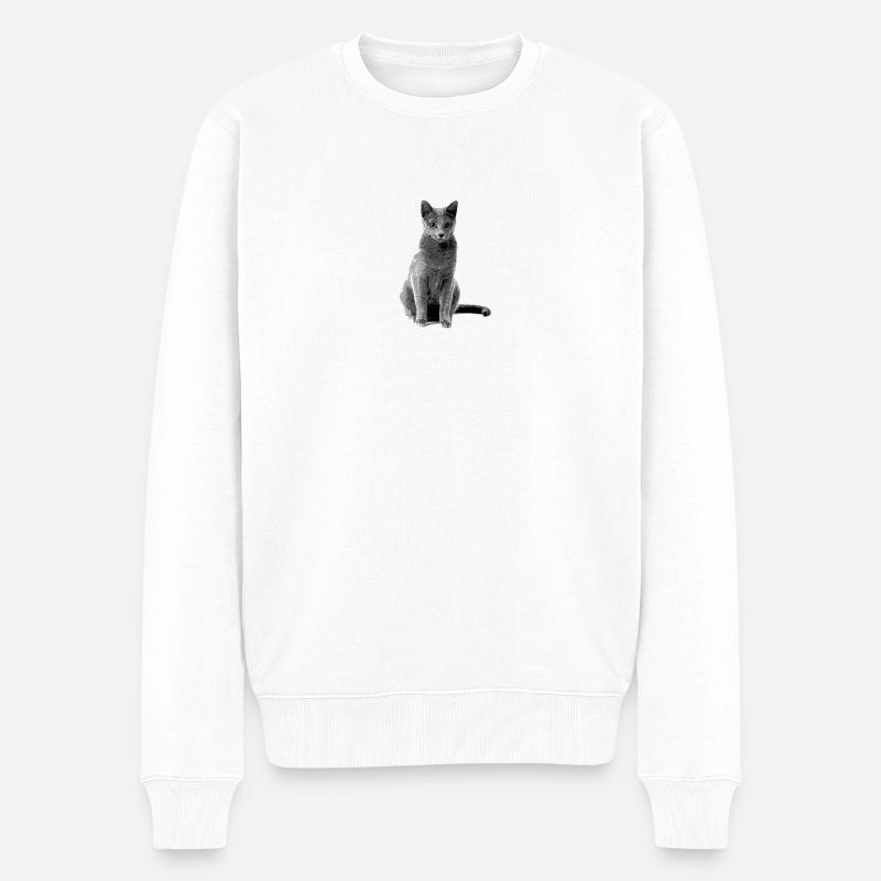 Russisch Blaue Katze - Männer Premium Bio Pullover - Weiß